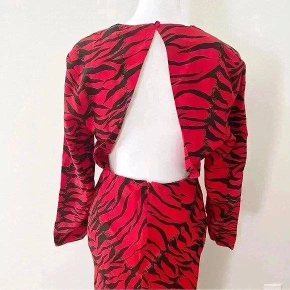 Rixo Adriana Zebra Striped Animal Print Red Black Silk Maxi Dress Size Small - Picture 13 of 16